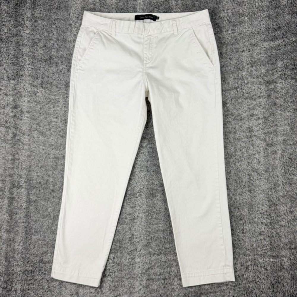 Calvin Klein Jeans Womens Size 10 White Chino Pants Mid Rise‎ Tapered Cotton